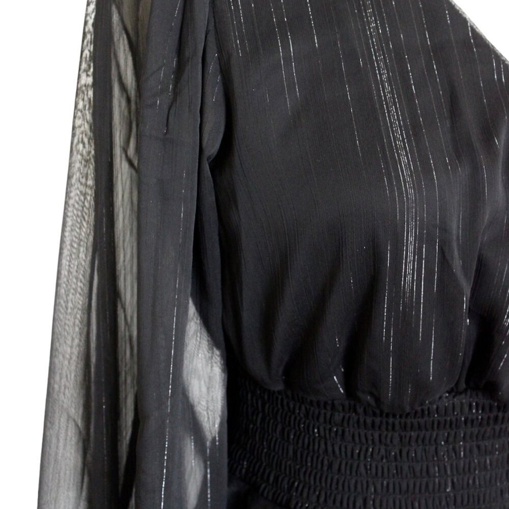 Tulle Tiered Black V Neck Midi Dress - Picture 4 of 6